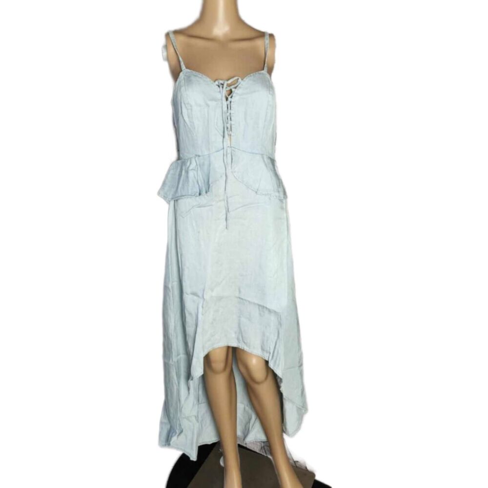 Guess Chambray High-Low Lace Up Peplum Dress - Medium NWT